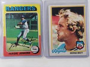 lot 93 image: Lot of 2 Fergie Jenkins 1975 Topps No. 60, George Brett A.L All-Star Topps No. 100