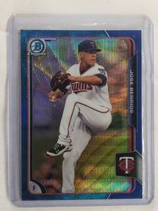 lot 105 image: Jose Berrios 2015 Topps Bowman Chrome Blue Wave Refractor No. BCP91
