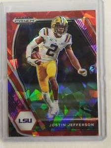 lot 132 image: Justin Jefferson 2021 Panini Prizm Red Cracked Ice Refractor No. 56