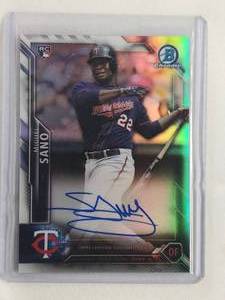 lot 133 image: Miguel Sano Rookie 2016 Refractor Auto No. BCAR-MS, Numbered 133499