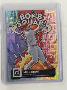 lot 136 image: Mike Trout 2022 Panini Donruss Silver Foil Bomb Squad No. BS-8