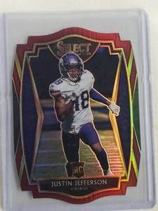 lot 140 image: Justin Jefferson Rookie 2020 Panini Select Premier Level Die Cut Refractor Prizm No. 161