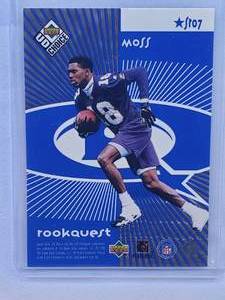 lot 141 image: Randy Moss Rookie 1998 Upper Deck Rookquest SR107 with Jerry Rice Statquest