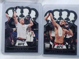 lot 156 image: Lot of 2 UFC 2021 Panini Chronicles Crown Royale Die Cut Nate Diaz No. 13, Jorge Masvidal No. 17