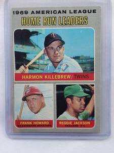lot 188 image: Topps 1970, 1969 American League Home Run Leaders Harmon Killebrew, Frank Howard, Reggie Jackson No. 66
