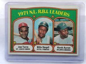 lot 190 image: 1971 N.L. RBI Leaders Joe Torre, Willie Stargell, Hank Aaron Topps No. 87
