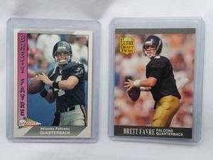 lot 209 image: Lot of 2 Brett Favre Rookie Cards 1991 Pacific No. 551, Fleer 91 Ultra Draft Picks No. 283