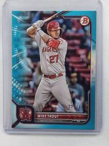 lot 213 image: Mike Trout 2022 Topps Bowman Blue No. 32, Numbered 271499