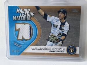 lot 214 image: Christian Yelich 2021 Topps Gold Relic No. MLM-CY, Numbered 3550
