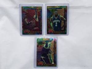 lot 245 image: Lot of 3 1994 Topps Finest Karl Malone No. 215, Larry Johnson No. 162, Scottie Pippen No. 105