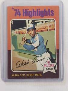 lot 277 image: Hank Aaron 1975 Topps No. 1, 74 Highlights Sets Homer Mark