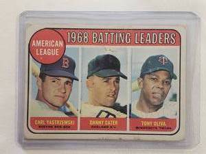 lot 278 image: 1968 American League Batting Leaders Carl Yastrzemski, Danny Cater, Tony Oliva Topps No. 1