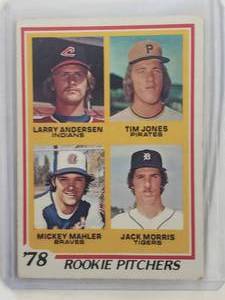 lot 282 image: 78 Rookie Pitchers Larry Andersen, Tim Jones, Mickey Mahler, Jack Morris Topps No. 703