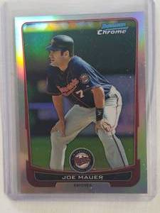 lot 297 image: Joe Mauer 2012 Bowman Chrome Refractor 170