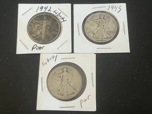 3 - Liberty Half Dollars 1942, 1943 & 