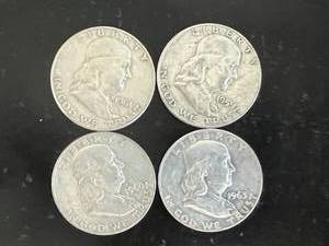 4 - Franklin Half Dollars 1959D, 1960D, 1961D & 1963D