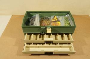 lot 114 image: Plano Tackle Box with Assorted Soft Baits