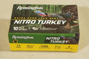 lot 182 image: 10 Remington Nitro Turkey 12 Gauge 2-34 4 Shot Shotshells