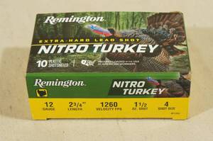 lot 183 image: 10 Remington Nitro Turkey 12 Gauge 2-34 4 Shot Shotshells