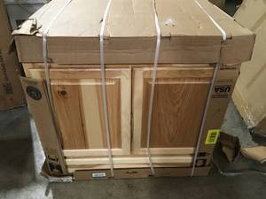 Hampton Bay Hampton 36 in. W x 24 in. D x 34.5 in. H Assembled Sink Base Kitchen Cabinet in Natural Hickory Customer Returns See Pictures