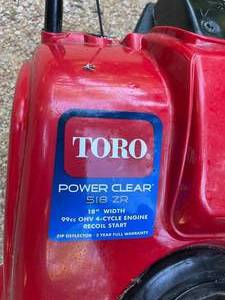 Toro Powerclear 18 Inch Four Cycle Snow Blower Model 518ZR