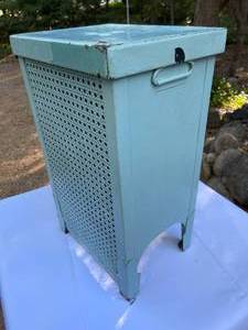 Vintage Metal Waste Basket with Lid