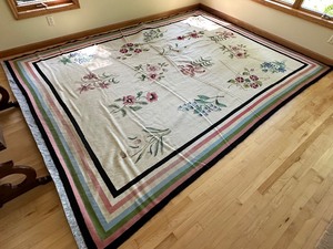 Vintage Hand Made Reversible Floral Themed Wool Rug