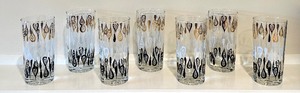 Set of 8 Mid Century Modern Gold, Black and White  Anchor Hocking Tumblers
