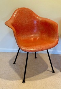Pair of Mid Century Modern Orange Fiberglass Arm Shell Chairs