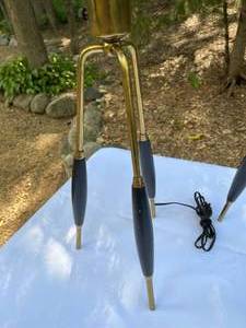 Pair of Retro Mid Century Tripod Table Lamps with Glass Shades