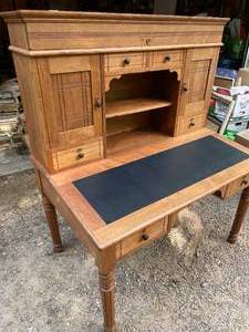 Vintage Wooden Desk with Leather Inlay