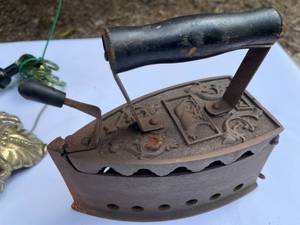 Vintage Brass Table Lamp and Vintage Metal Iron