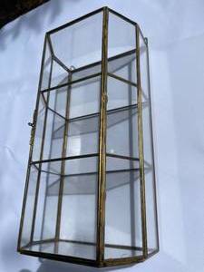 Vintage Brass and Glass Three Shelf Wall Mount Display Case
