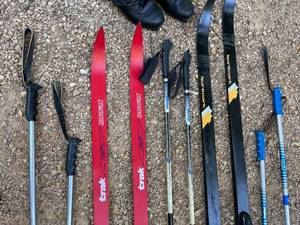 Cross Country Skis, Poles and Merrell Mens Size 9 Boots