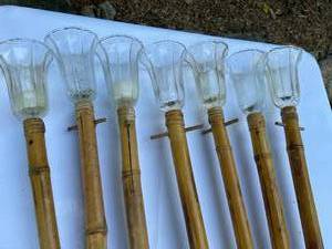 Seven Bamboo Candle Holders with Glass Tops