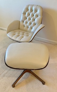 Bent Plycraft Faux White Tufted Leather George Mulhauser Chair