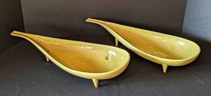 Pair of Yellow Mid Century Footed Ceramic Bowls