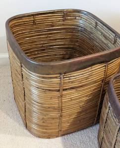 Rattan and Brass Planters