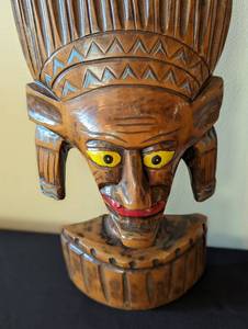 Pair of Vintage Carved Wood Tribal Figurines Wall Hangings