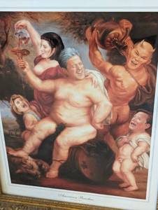 Framed Humorous Print of Clinton and the Gang American Bacchus by Chris Foote
