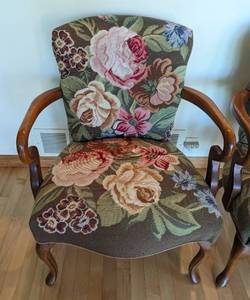 Pair of Floral Needlepoint Armchairs