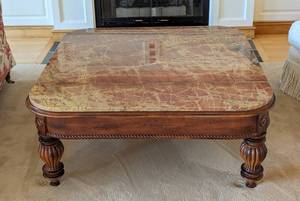Large Marble Topped Wood Coffee Table by Sherrill
