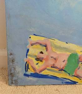 Large Unframed Vintage Canvas Beach Painting by Chris Foote