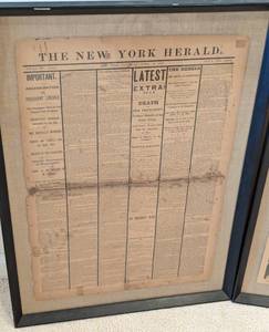 Framed Newspapers of Lincoln and Kennedys Assassinations