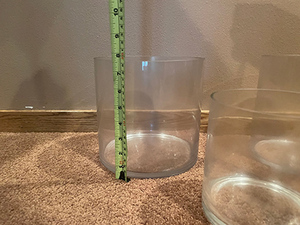 lot 87 image: Lot of 3 Glass Display Containers, 2 large (8 tall 8 diameter), 1 small (6 tall 8 diameter)