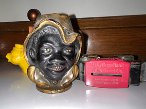 lot 137 image: Cast Iron double face bank, Wells Fargo Carriage bank (1998), Various plastic and tin banks