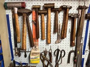 lot 48 image: Tool Wall Lot #3 - Vintage Brass Head Hammers and More