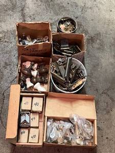 lot 99 image: Assorted Hardware Lot - Door Hinges, Drawer Pulls, Door Stops, and More