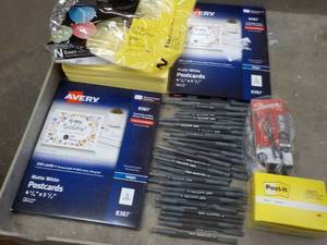 lot 32 image: Cardstock, Avery Postcards, Post It...