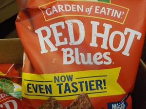 lot 408 image: Case of 12 bags Red Hot Blue Chips